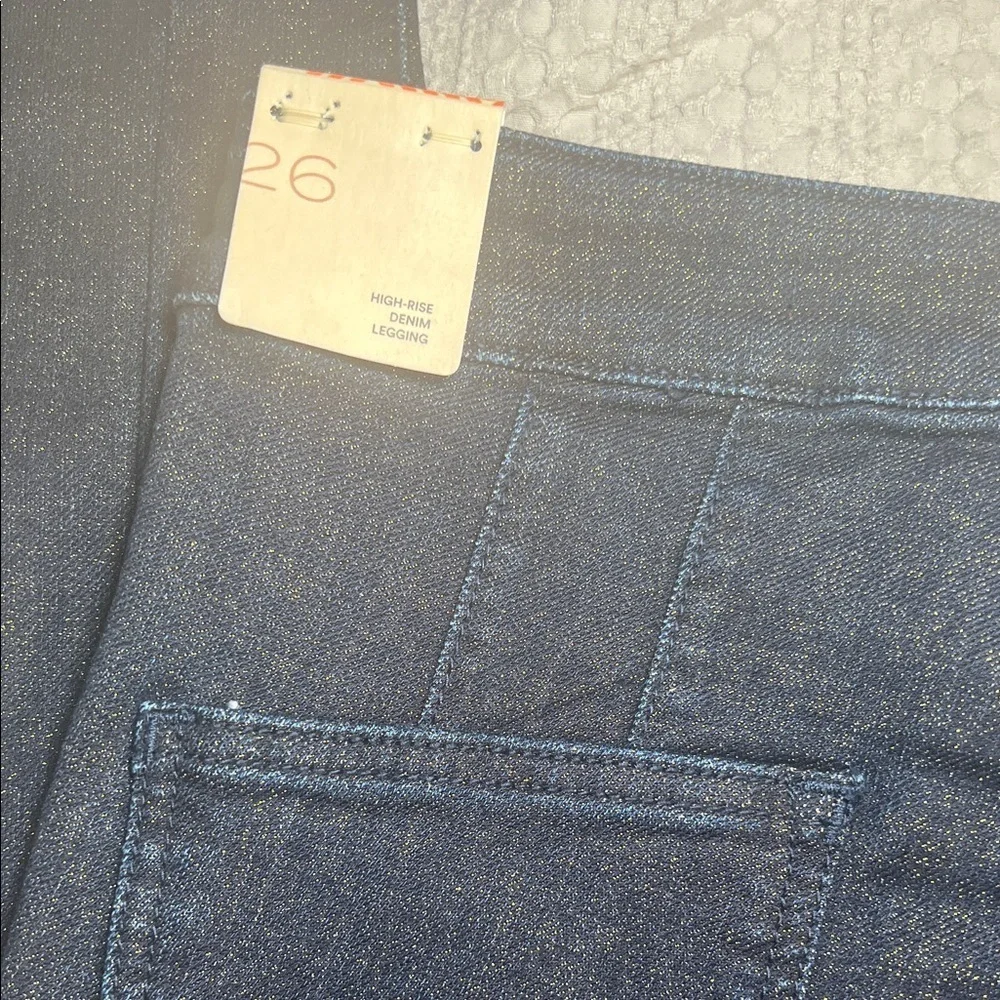 Pilcro high rise denim sparkly fabric denim leggings size 26